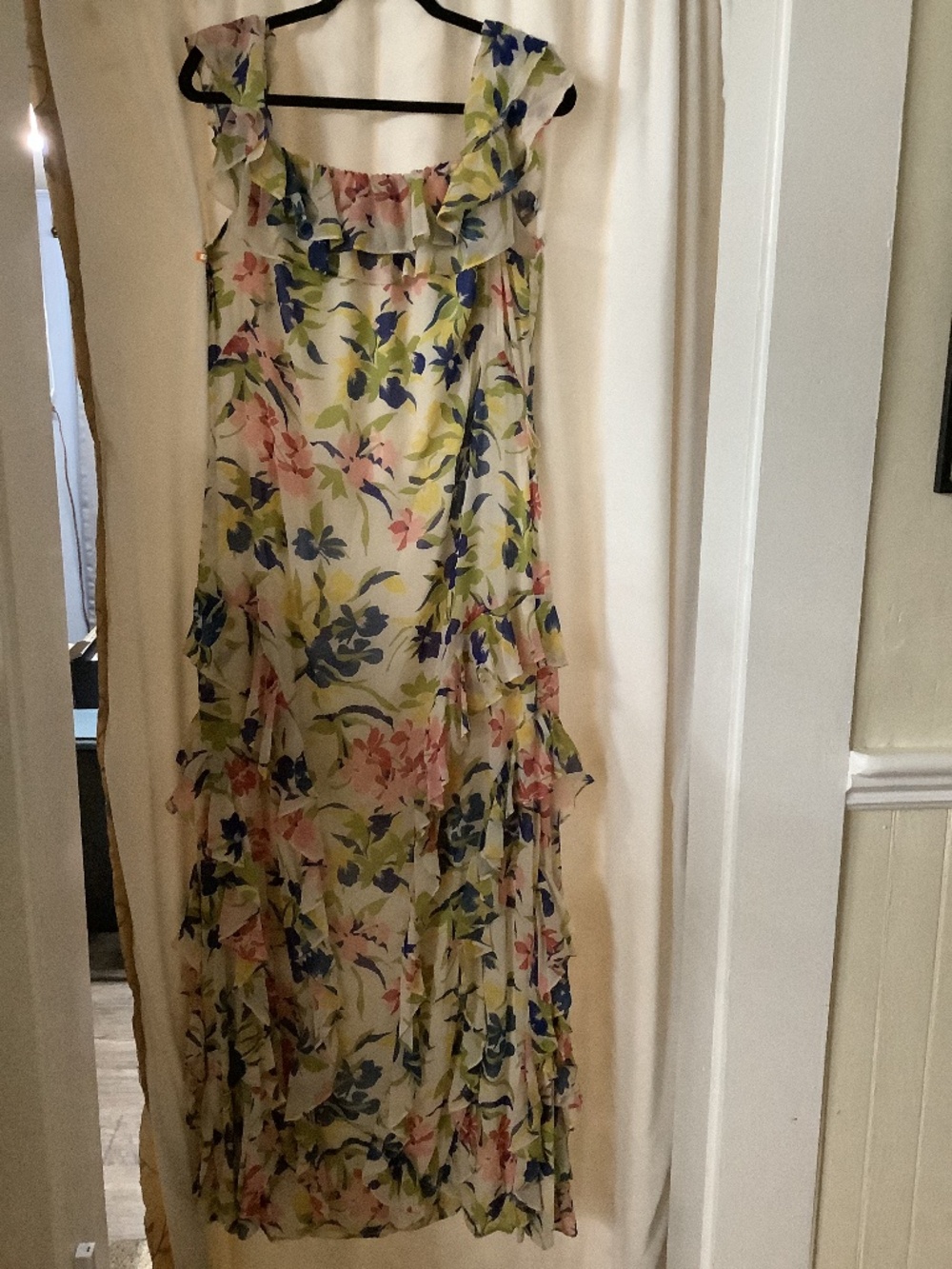 Lauren Ralph Lauren Floral Ruffle Maxi Dress in Cream, Blue, Pink, Green